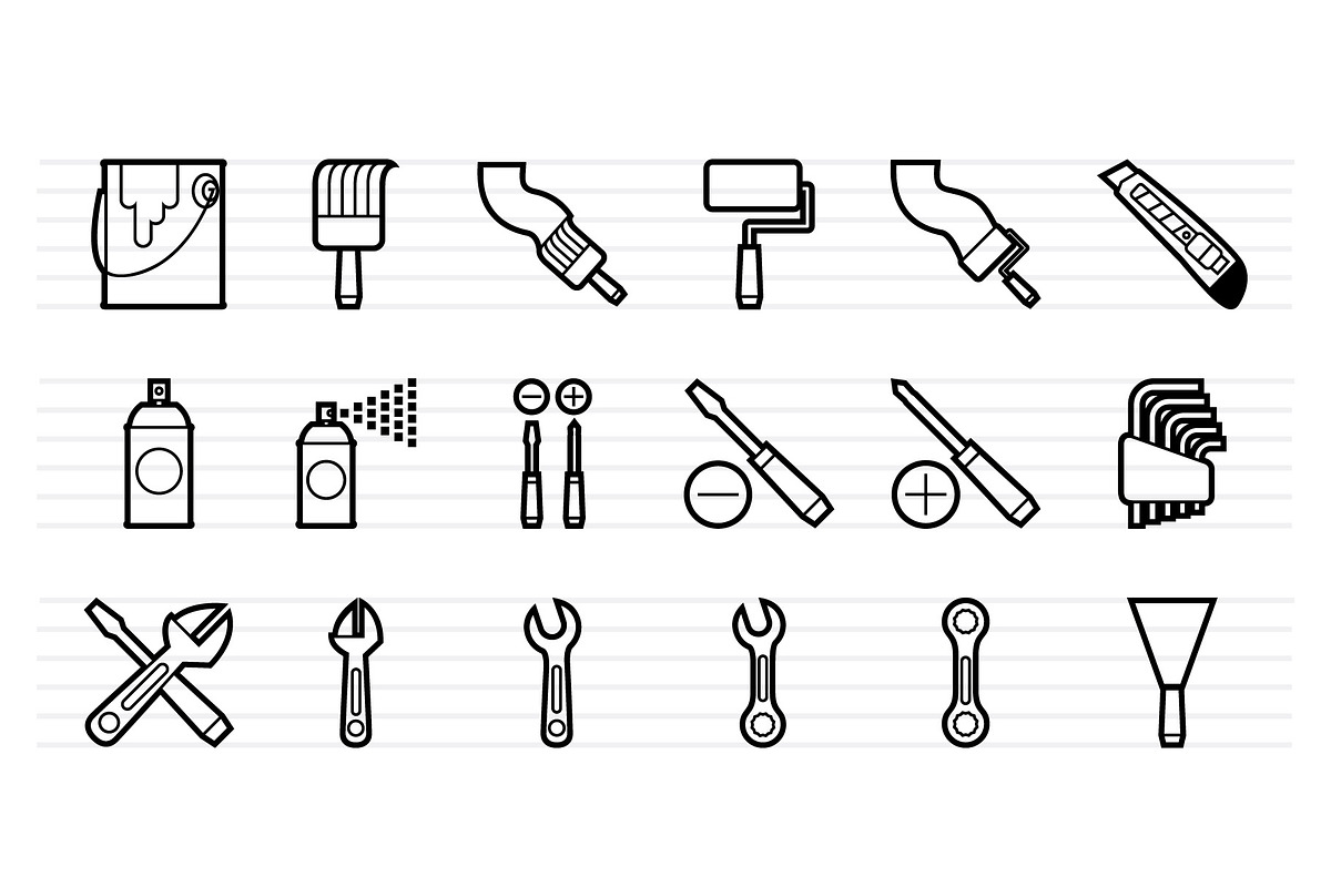 35 Hardware Tools Line Icons Set, an Icon by doghead (Photo 2 of 3)