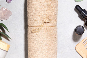Spa Composition with Rolled Towels and Natural Wellness Accessor, a Beauty & Fashion Photo by Natalia Klenova's Shop