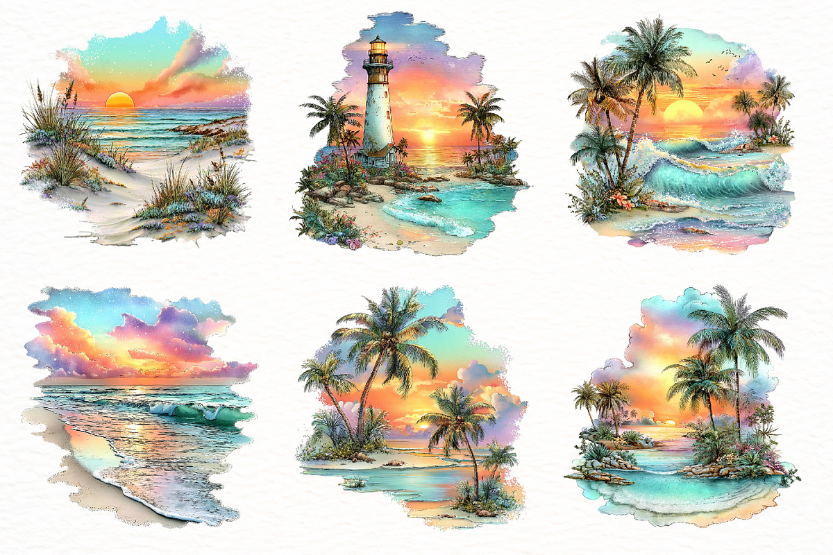 Watercolor Beach Sunset PNG Clipart, a Seasonal Illustration by Designworld (Photo 2 of 8)