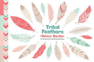 Mint & Coral Feathers Clipart, an Illustration by Amanda Ilkov