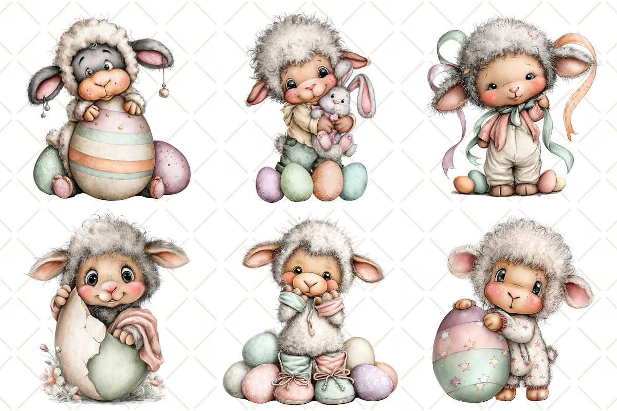 Whimsical Easter Sheep Clipart, an Illustration by Black Bird Studio (Photo 3 of 6)