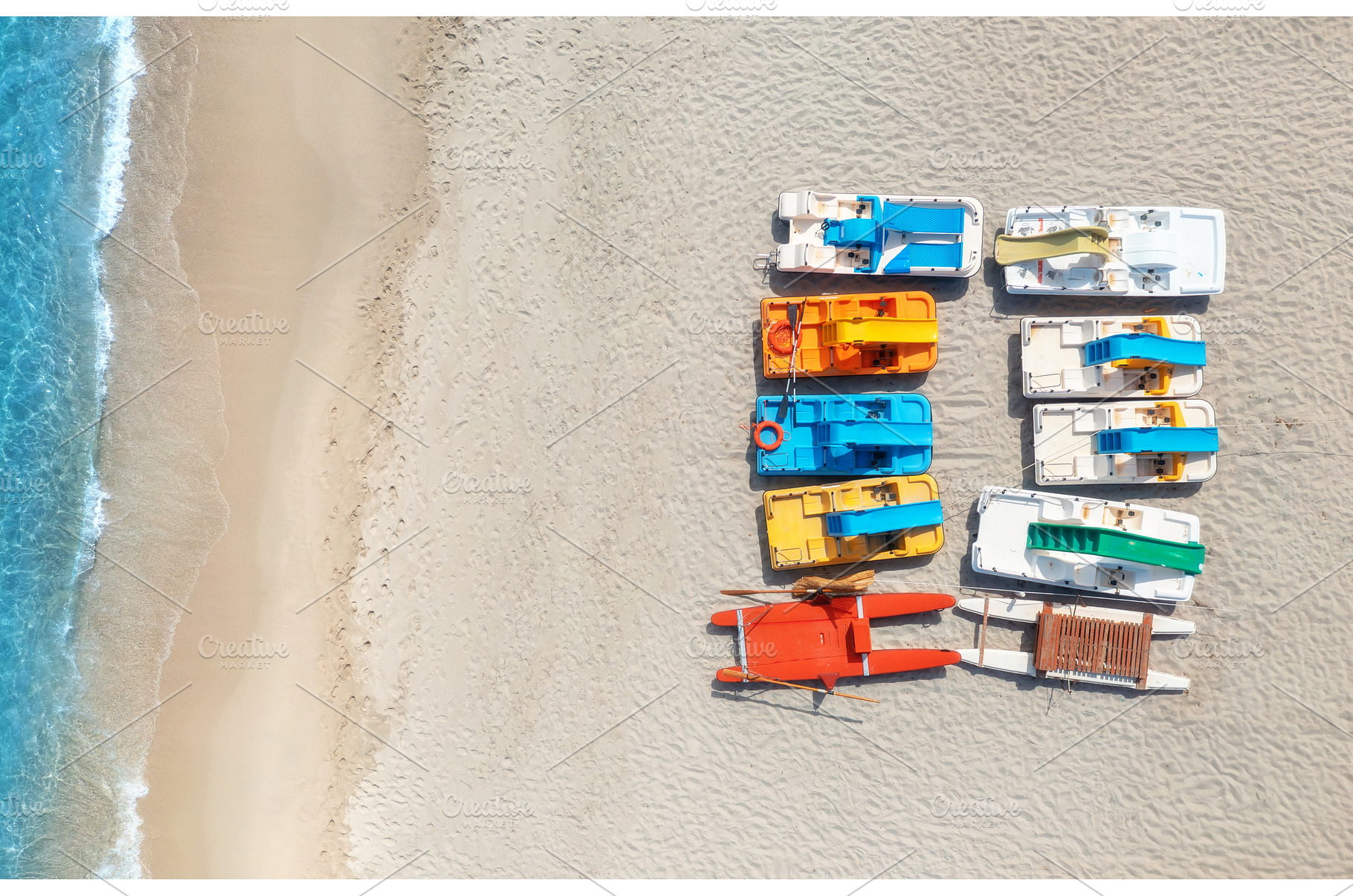 Aerial view of colorful catamarans, a Nature Photo by den-belitsky