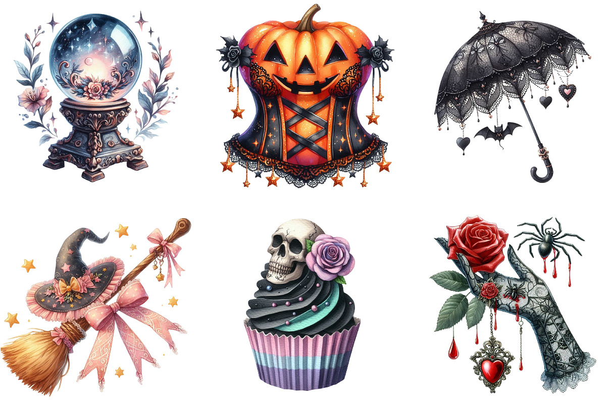 Gothic Coquette Halloween Clipart, an Illustration by DreamArtGraphic (Photo 4 of 5)