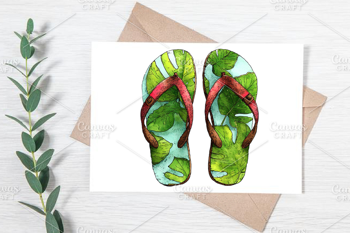Watercolor Summer Flip Flop Clipart, an Illustration by Canvas Craft (Photo 6 of 7)
