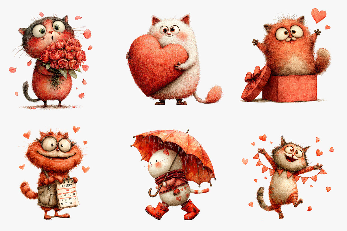 valentine cat clipart, an Illustration by CreationArt (Photo 4 of 5)