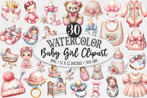 Watercolor Baby Girl Clipart, an Illustration by Designking