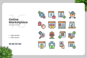 Online Marketplace Colored Icons, an Icon by Upnowgraphic