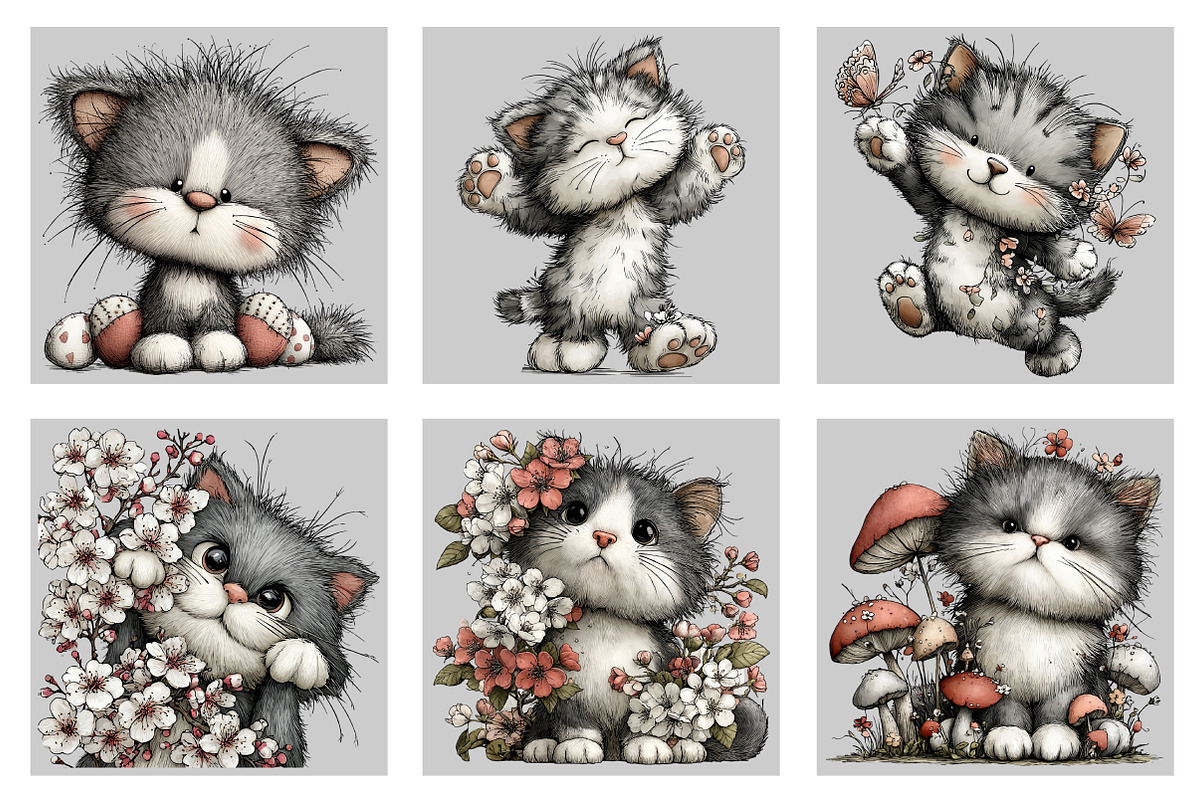 Whimsical Silver Spring Cat Clipart, an Illustration by Black Bird Studio (Photo 5 of 5)