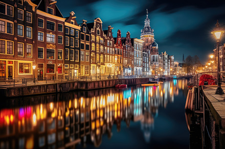 Amsterdam canal at night, Holland, N, a Photo by Iftikhar Alam