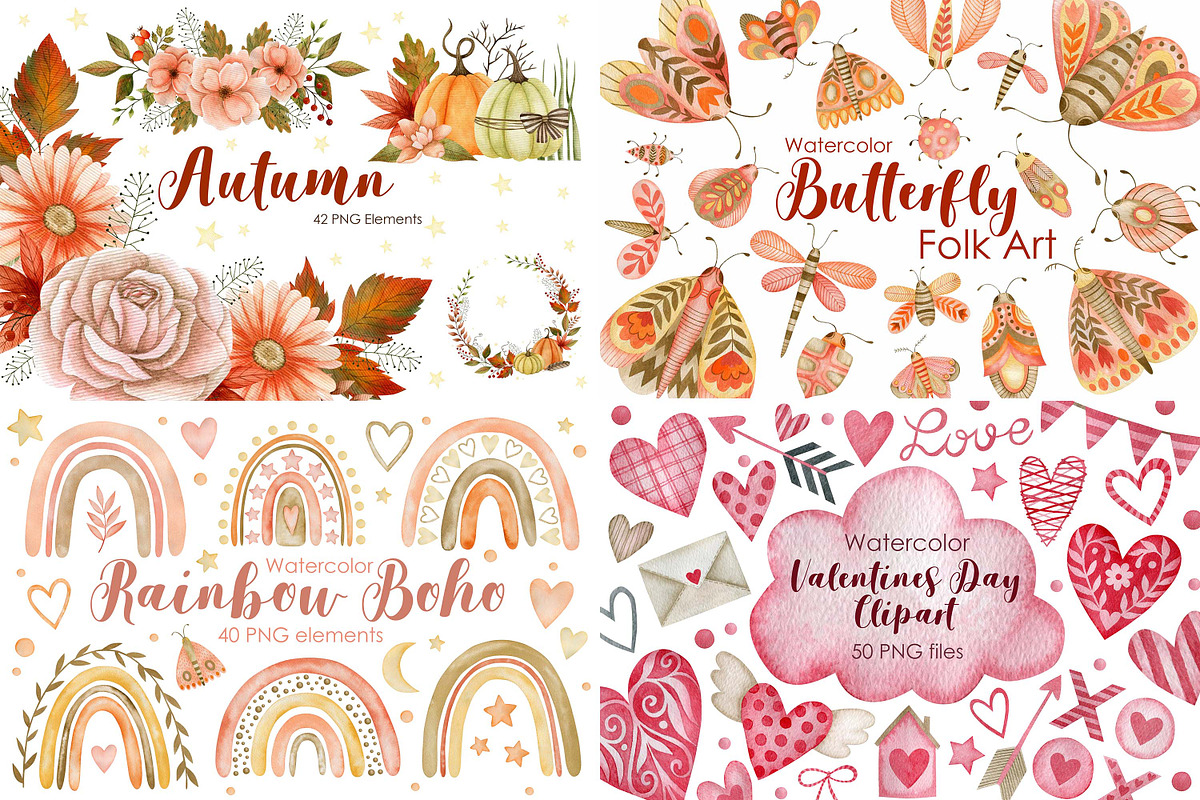 Watercolor Bundle 40 sets clipart., an Animal Illustration by Kira Konoshenko (Photo 7 of 12)