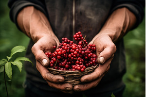 Farmer holding basket of freshly, a Food & Drink Photo by Ylivdesign
