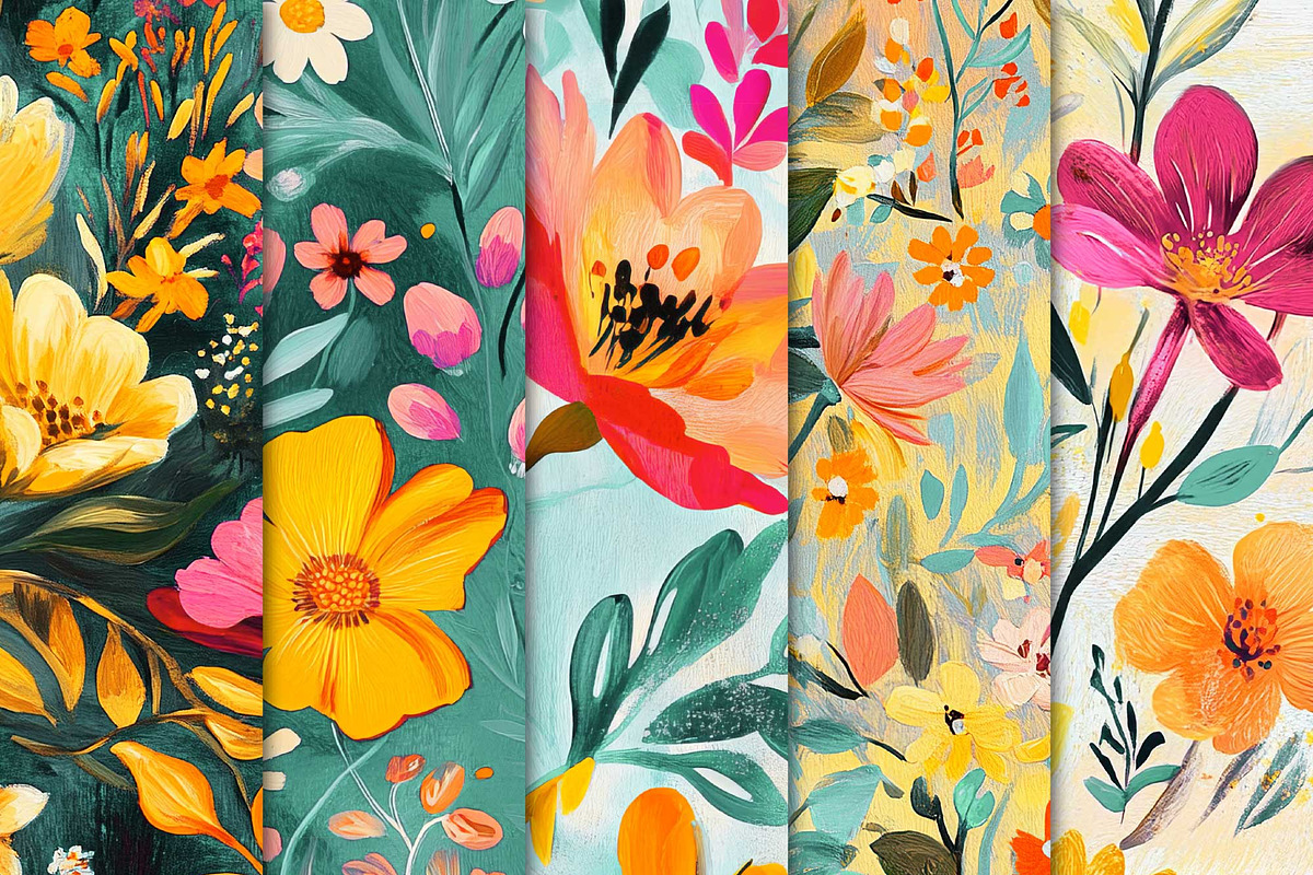 Abstract Flowers Digital Paper Set, a Pattern Graphic by Maishop (Photo 2 of 4)