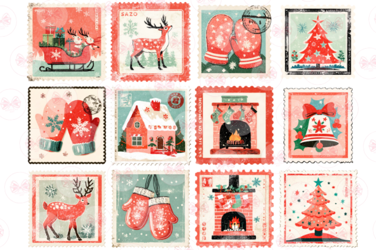 Christmas Postage Stamps Clipart, an Illustration by Markicha Art (Photo 3 of 6)