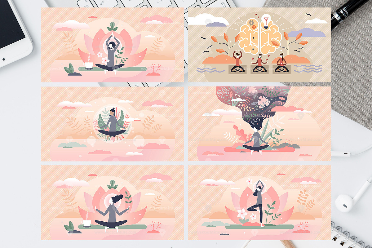 18 Yoga Concept Vector Illustrations, a Healthcare Illustration by VectorMine (Photo 8 of 9)
