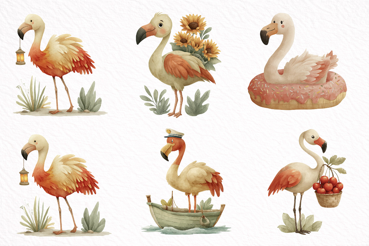 Whimsical Summer Flamingo Clipart, an Illustration by DreamArtGraphic (Photo 3 of 8)