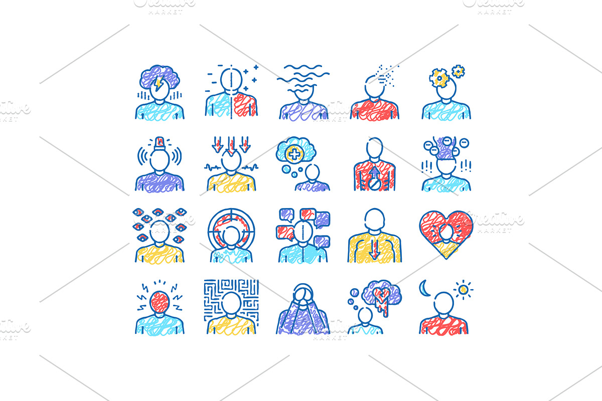 Psychological Problems set Icons, an Object Illustration by pikepicture
