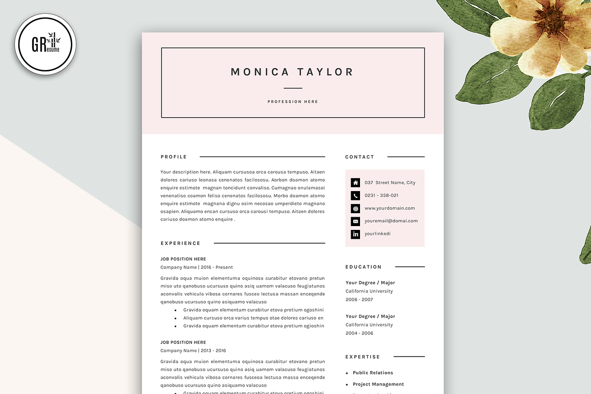 Creative CV Resume Template - 0122, a Resume Template by GResume (Photo 2 of 7)