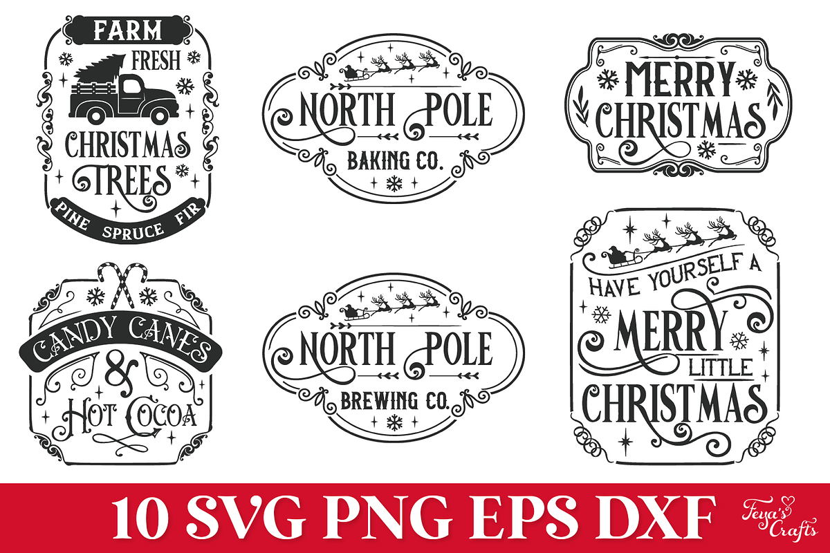 Farmhouse Christmas Signs Bundle, a Seasonal Illustration by Anastasia Feya (Photo 6 of 7)