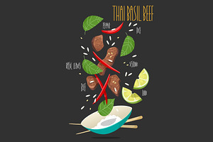 Thai basil beef. Vector illustration