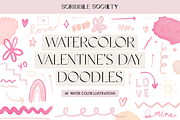 Valentine's Day Watercolor Doodles, a Decorative Illustration by Scribble Society (Thumbnail 1 of 2)
