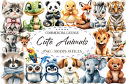 Watercolor Cute Animals Clipart, an Illustration by designcity5 (Thumbnail 1 of 5)