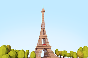 Cartoon Low Poly Eiffel Tower