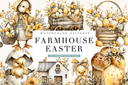 Watercolor Farmhouse Easter Clipart, an Object Illustration by BusyDaydesign (Thumbnail 1 of 9)