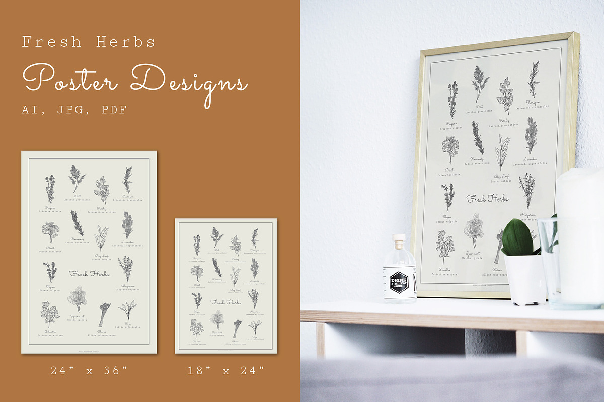 Fresh Herbs Line Drawings & Patterns, an Illustration by kittyShark Creative (Photo 6 of 9)