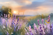 Lavender Field Watercolor Art, a Background Graphic by Floraphoria (Thumbnail 1 of 13)