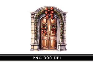 Watercolor Christmas Door Clipart