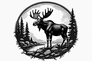 Moose with mountain in the forest, an Illustration by Amazin_art (Thumbnail 2 of 13)