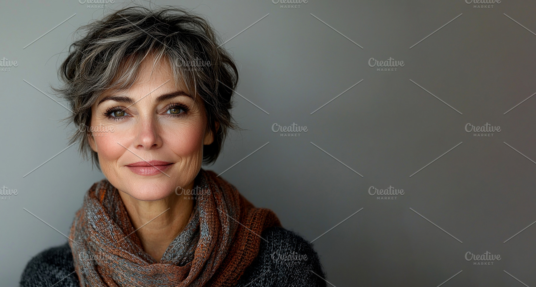 Portrait of middle aged woman with short gray hair and warm smil, a Person Photo by José Manuel Gelpi