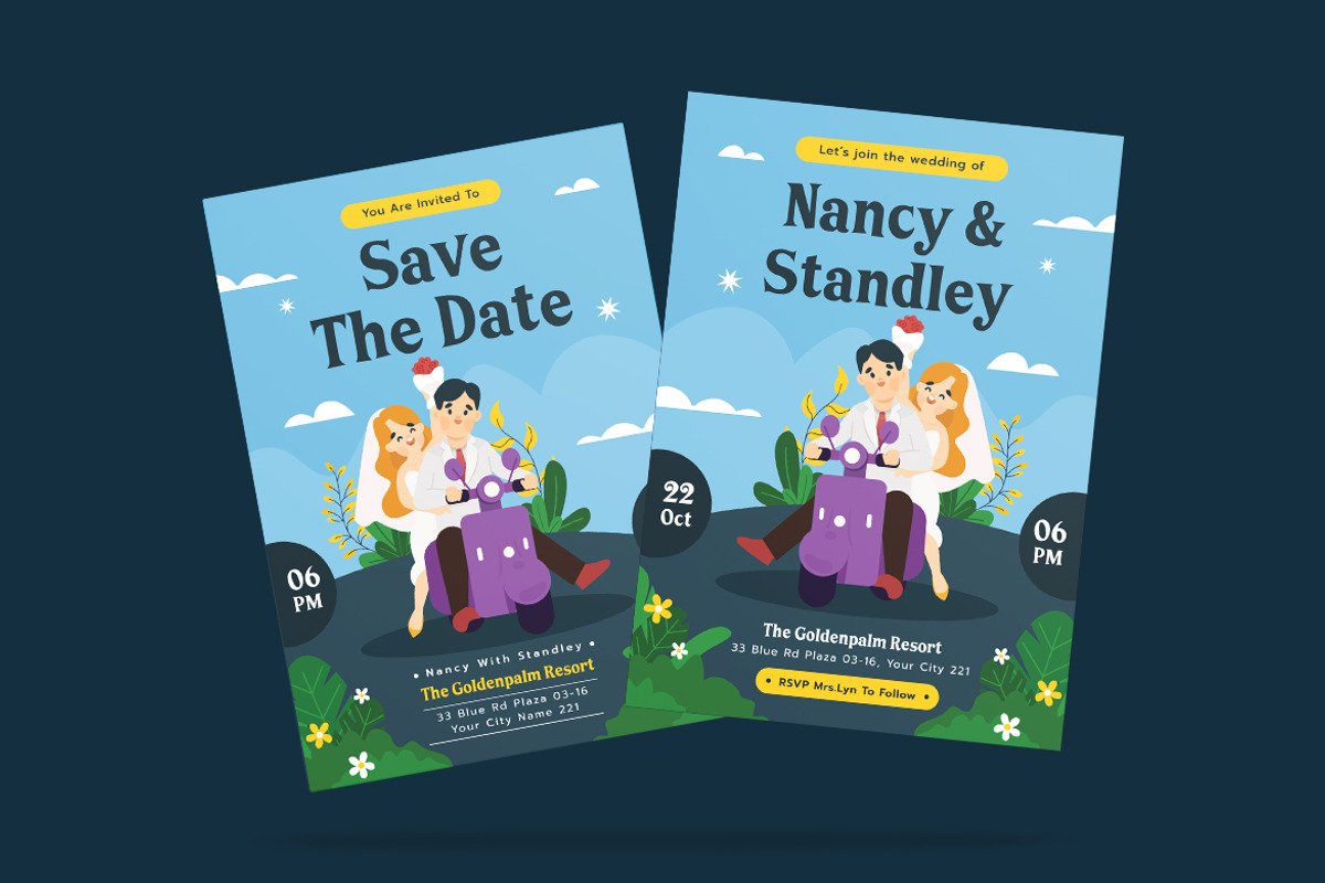 Scooter Wedding Invitation Template, an Invitation Template by iDoodle Studio (Photo 4 of 4)