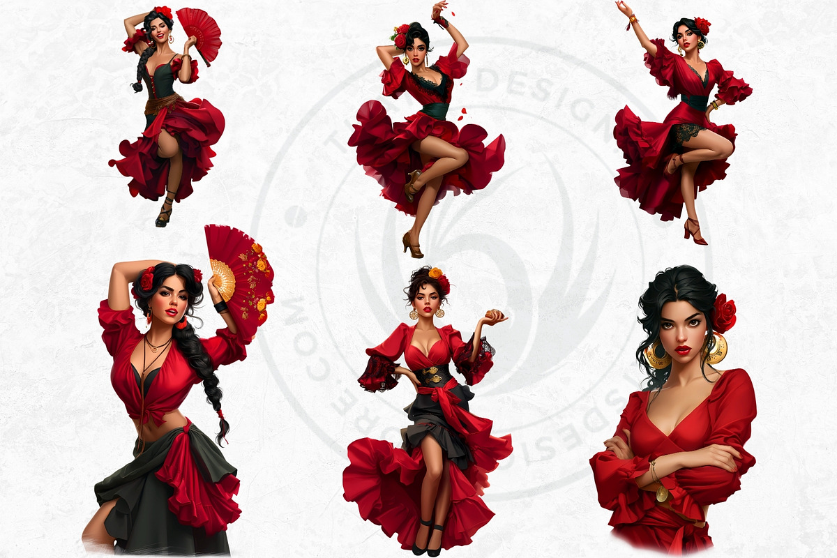 Flamenco dancer spanish woman Set, a Person Illustration by ThatsDesignArt (Photo 5 of 10)