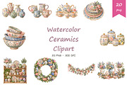 Watercolor Ceramics Clipart, a Decorative Illustration by BerryPieArt (Thumbnail 1 of 4)