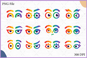 Colorful Rainbow Cartoon Eye SVG Set, an Object Illustration by Gfx Expert Team
