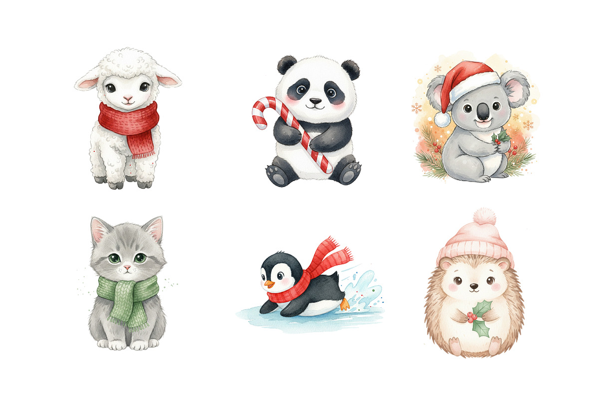 Watercolor Christmas Animal Clipart, an Illustration by SinaCreation (Photo 3 of 7)