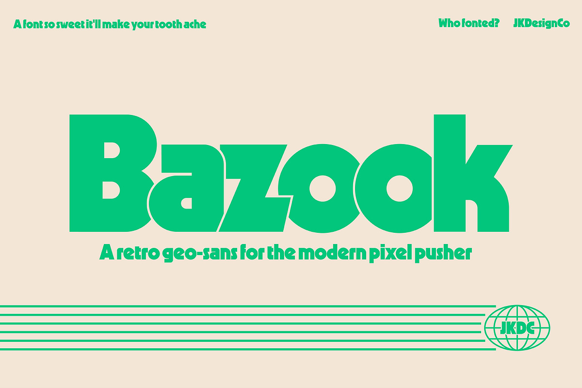 Bazook - A Retro Geo-Sans Font, a Font by JK Design Co. (Photo 1 of 10)