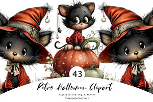 Retro Halloween Clipart, a Seasonal Illustration by CreationArt