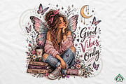 Good Vibes Only Butterfly Girl PNG, a Seasonal Illustration by Craft Nest (Thumbnail 1 of 6)