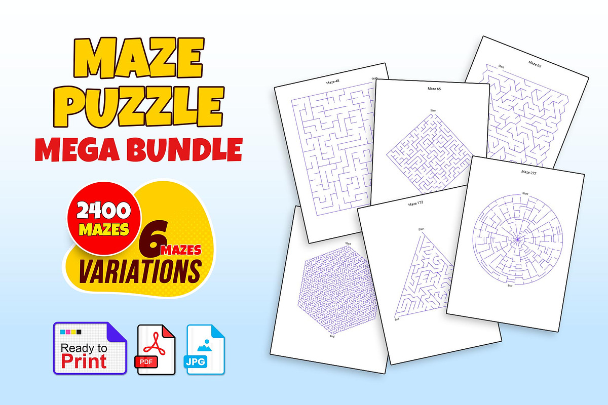 Mazes Puzzle Mega Bundle | 2400 Maze, a Stationery Template by Graphic Template (Photo 1 of 2)