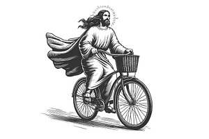 Jesus Riding Bicycle sketch vector, a Person Illustration by AlexArt