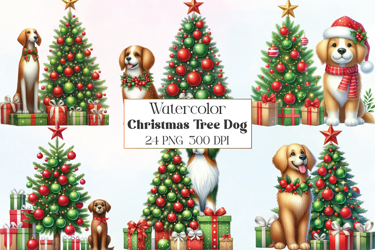 Christmas tree Dog Clipart, an Illustration by CraftArtStudio (Photo 1 of 6)