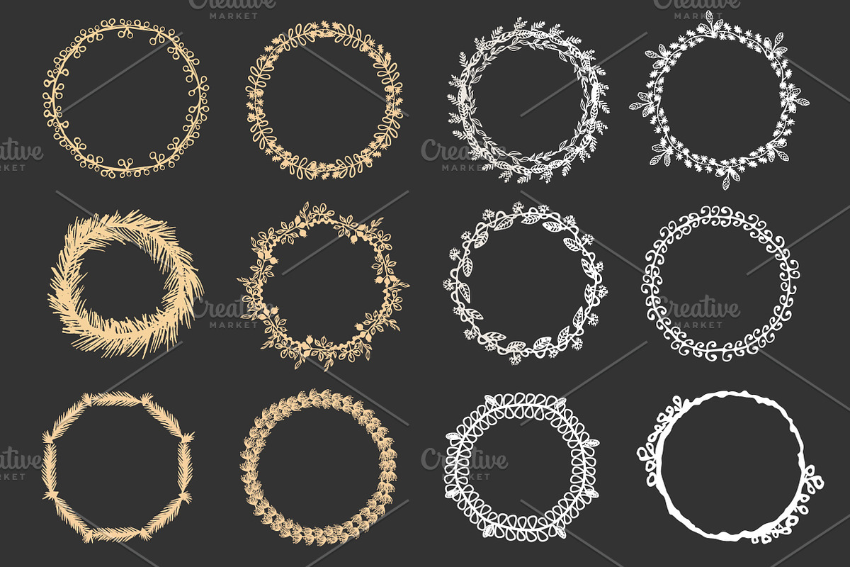 36 hand drawn floral wreaths, a Background Graphic by IRSYART (Photo 7 of 7)