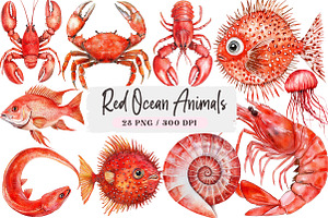 Red Ocean Animals Sublimation PNG Bu, an Illustration by DreamArtGraphic