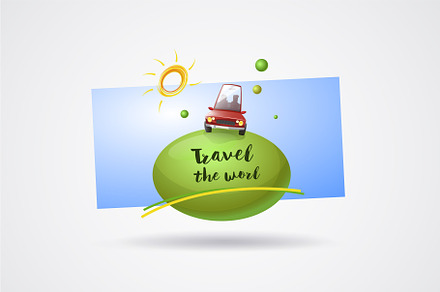 Logo around the world with car.