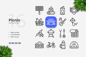 Picnic Outline Icons, an Outline Icon by Upnowgraphic