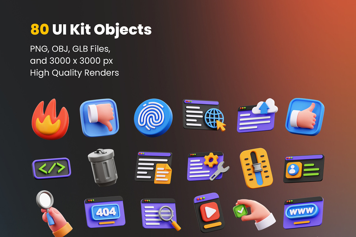 UI KIT Elements 3D Icons, an Object 3D Model by Rakata Studio (Photo 7 of 7)