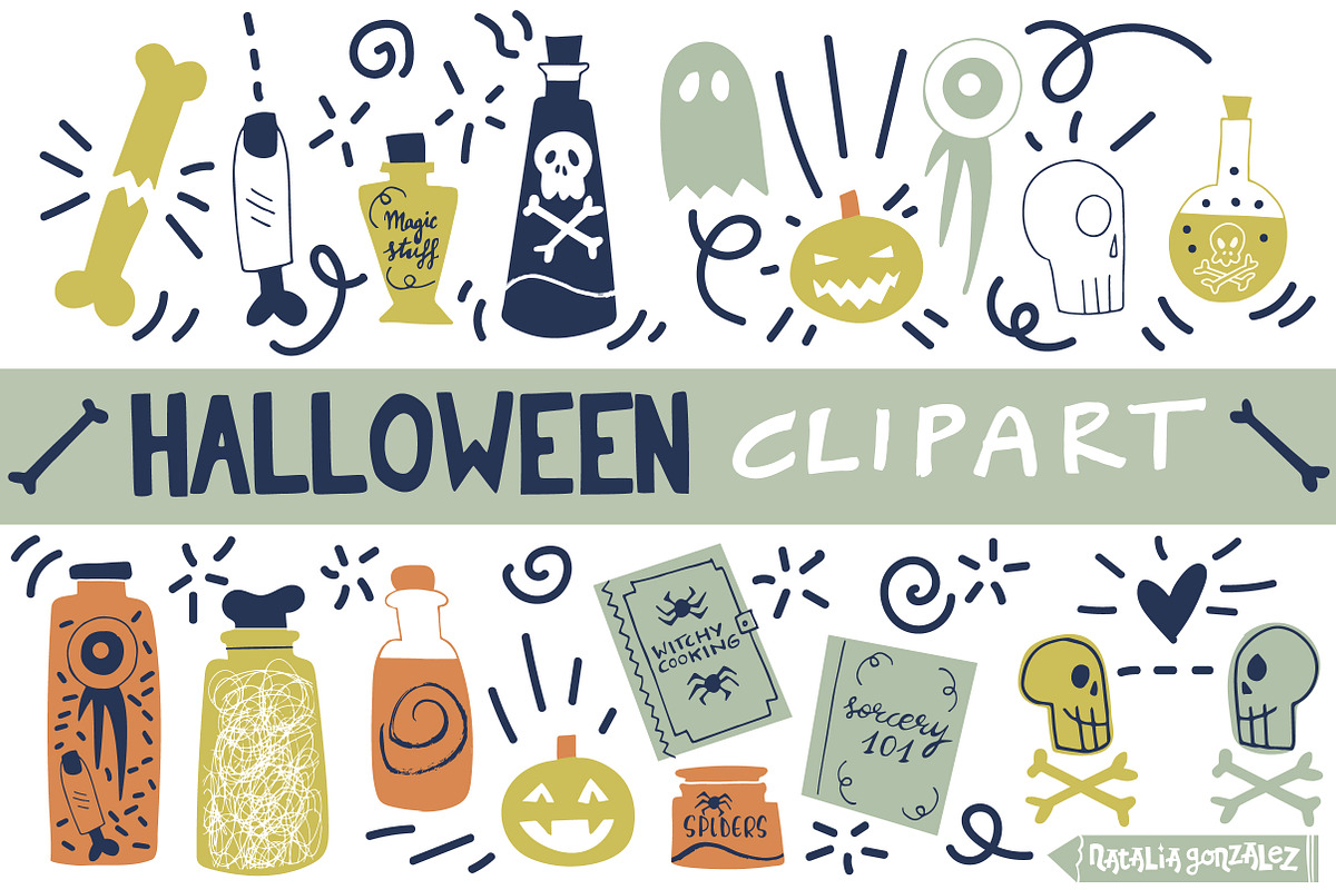 Halloween retro clipart blue, a Graphic by Natalia Gonzalez (Photo 1 of 3)
