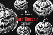 10 Bundle Dark Art Pumpkin Halloween, an Illustration by Morspective (Thumbnail 1 of 7)